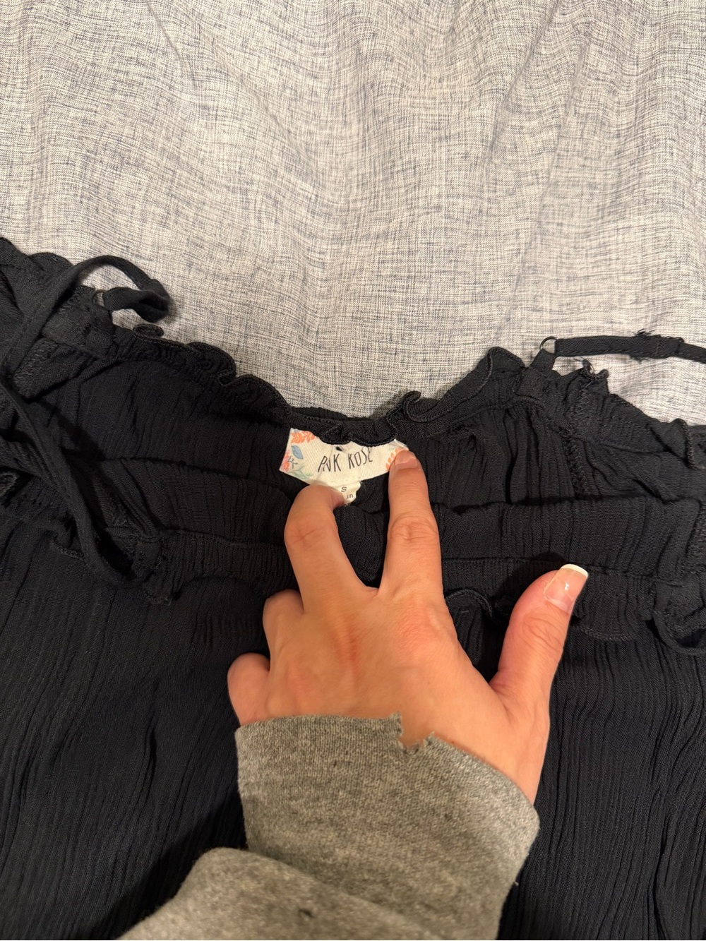 Pink Rose Black Ruffle Off-Shoulder Blouse